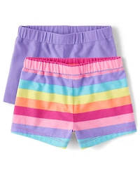 Toddler Girls Rainbow Striped Shorts 2-Pack
