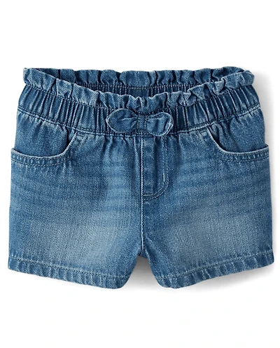 Toddler Girls Paperbag Waist Denim Shortie Shorts