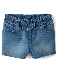 Toddler Girls Paperbag Waist Denim Shortie Shorts
