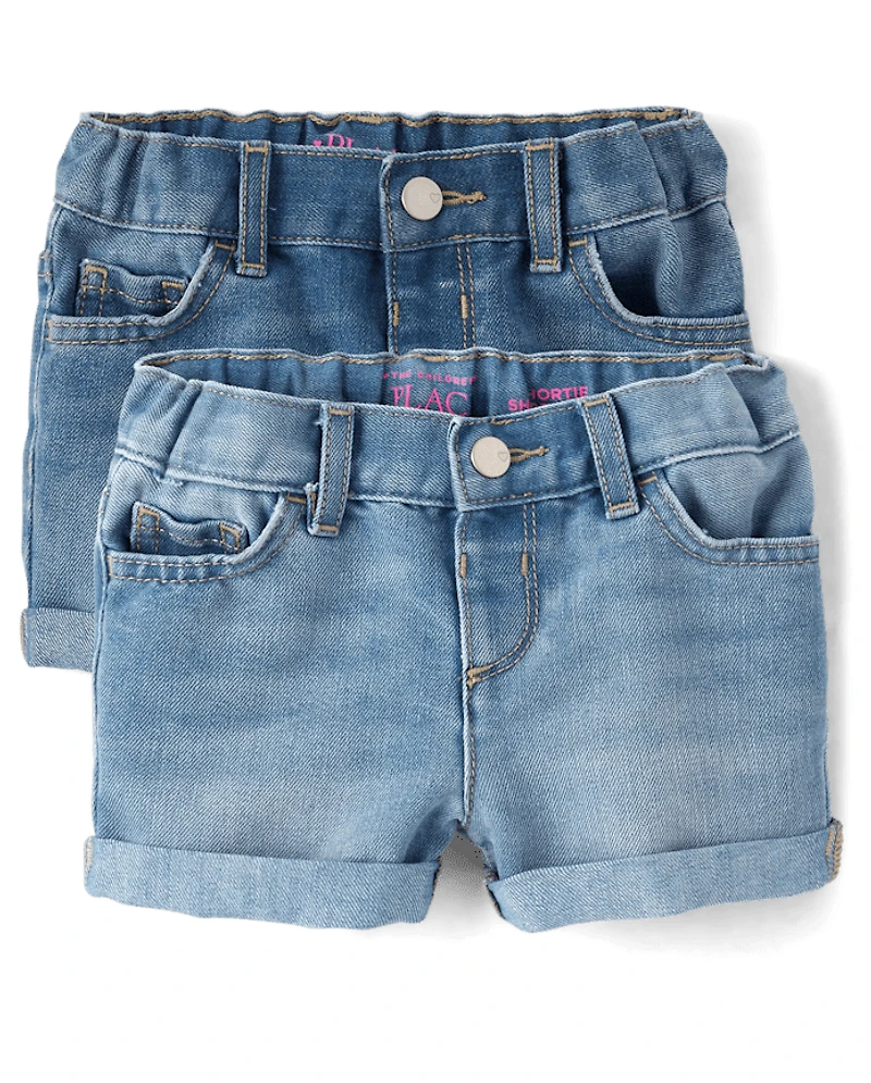 Toddler Girls Roll Cuff Denim Shortie Shorts 2-Pack