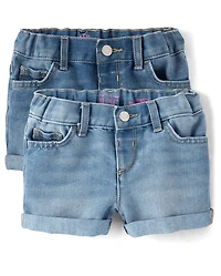 Toddler Girls Roll Cuff Denim Shortie Shorts 2-Pack
