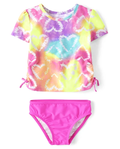 Baby And Toddler Girls Tie Dye Heart Rashguard Swimsuit