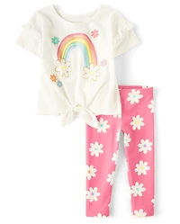 Toddler Girls Rainbow Daisy 2-Piece Outfit Set