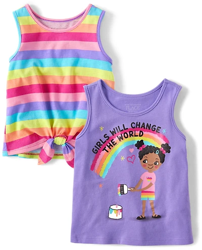 Toddler Girls Rainbow Striped Tank Top 2-Pack
