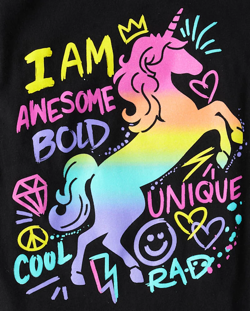 Girls Rainbow Unicorn Graphic Tee