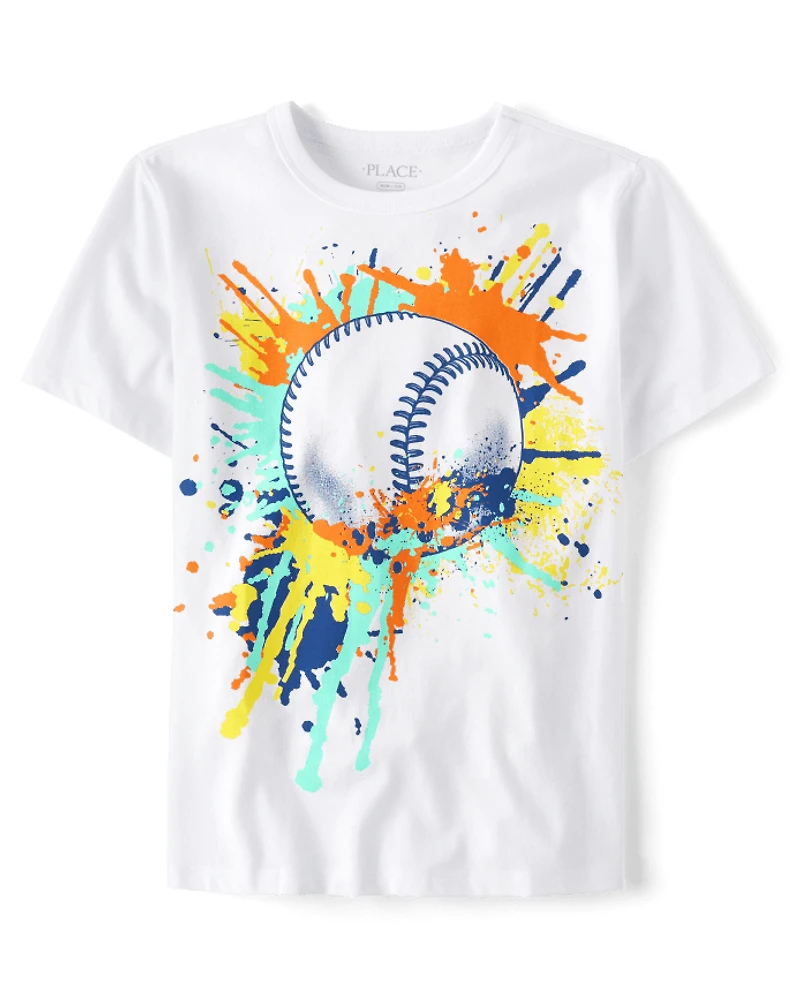 Boys Baseball Paint Splatter Graphic Tee
