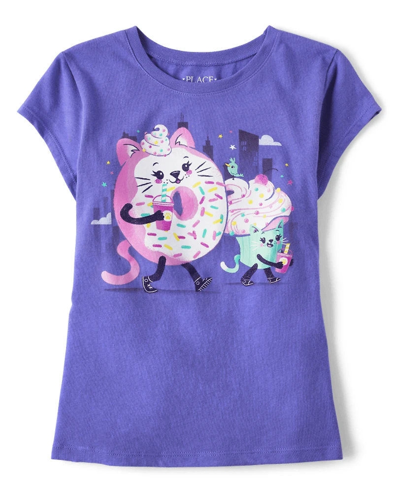 Girls Cat Doughnut Graphic Tee