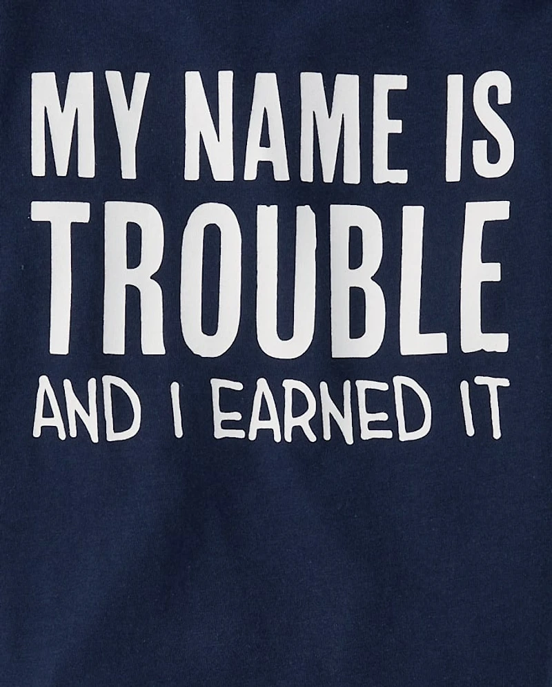 Baby And Toddler Boys Name Is Trouble Graphic Tee