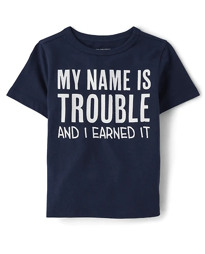 Baby And Toddler Boys Name Is Trouble Graphic Tee