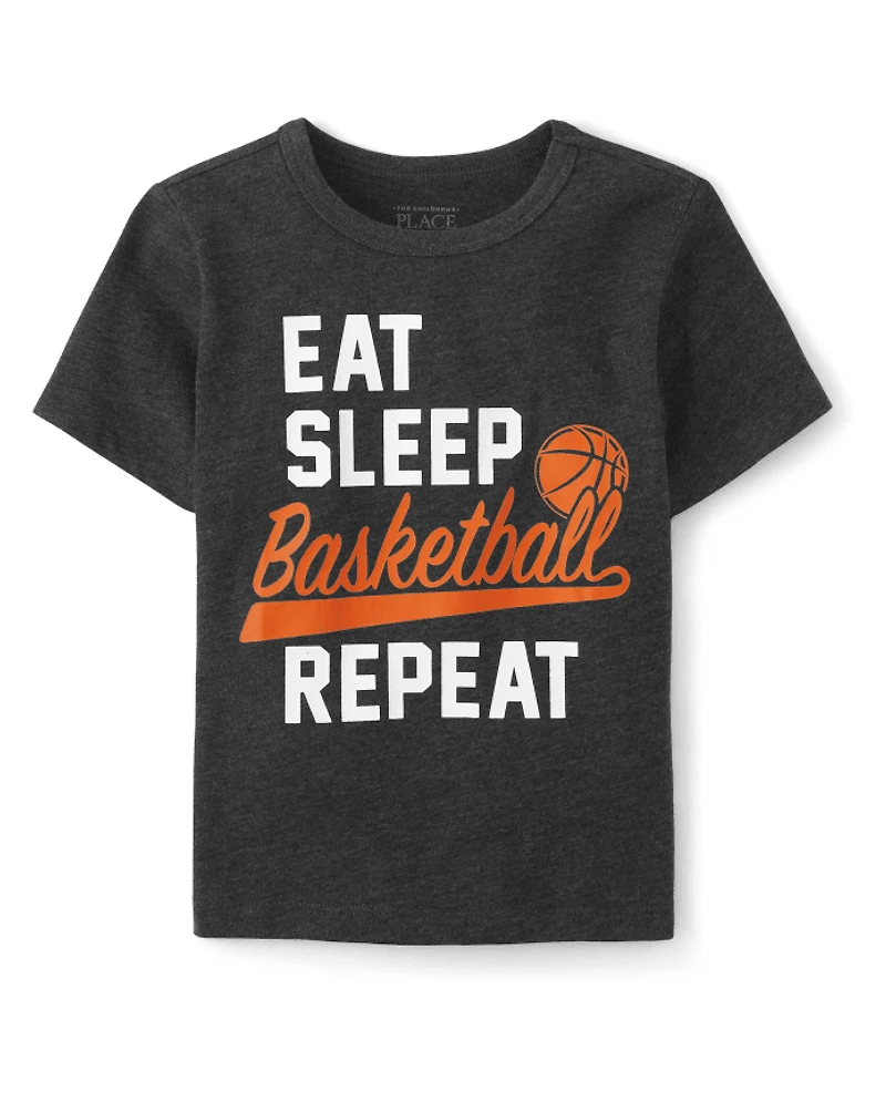 Baby And Toddler Boys Eat Sleep Basketball Repeat Graphic Tee
