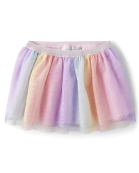 Toddler Girls Rainbow Ombre Mesh Skirt