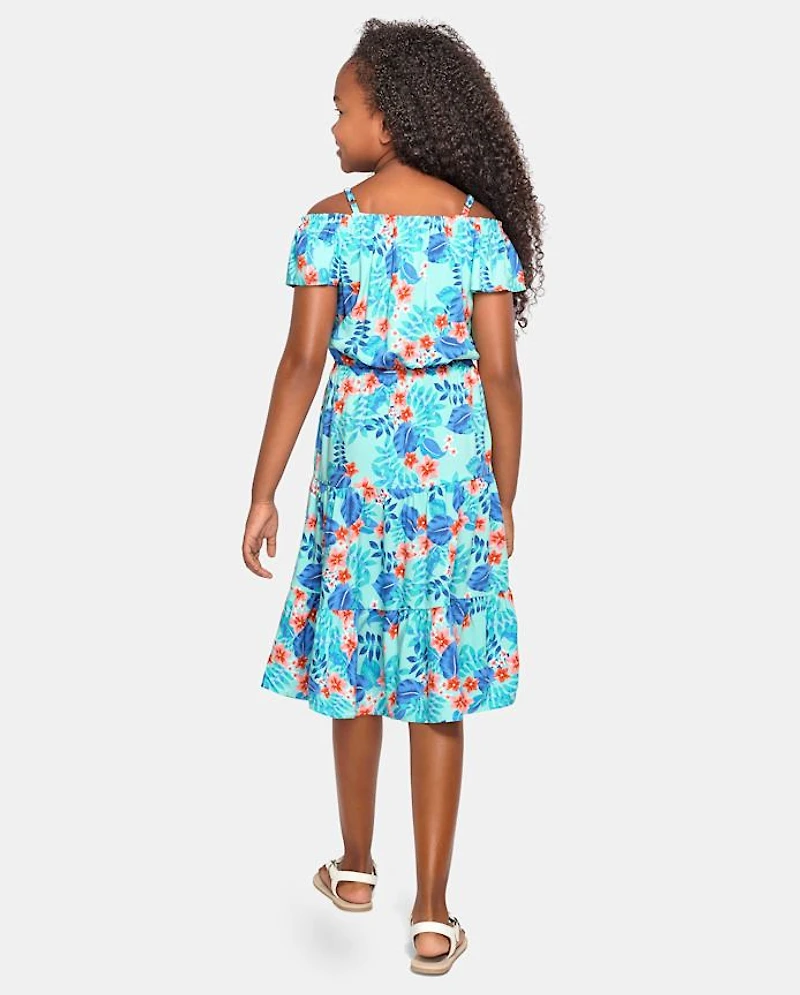 Girls Matching Family Tropical Tiered Dress