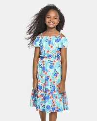 Girls Matching Family Tropical Tiered Dress
