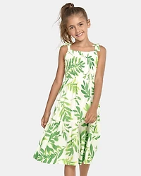 Girls Matching Family Palm Leaf Tiered Dress