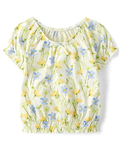 Girls Floral Smocked Top