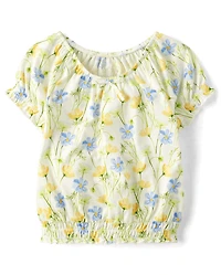 Girls Floral Smocked Top