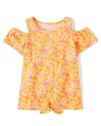 Girls Print Cold Shoulder Tie-Front Top