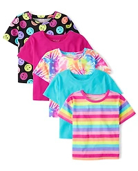 Girls Happy Face Boxy Top 5-Pack
