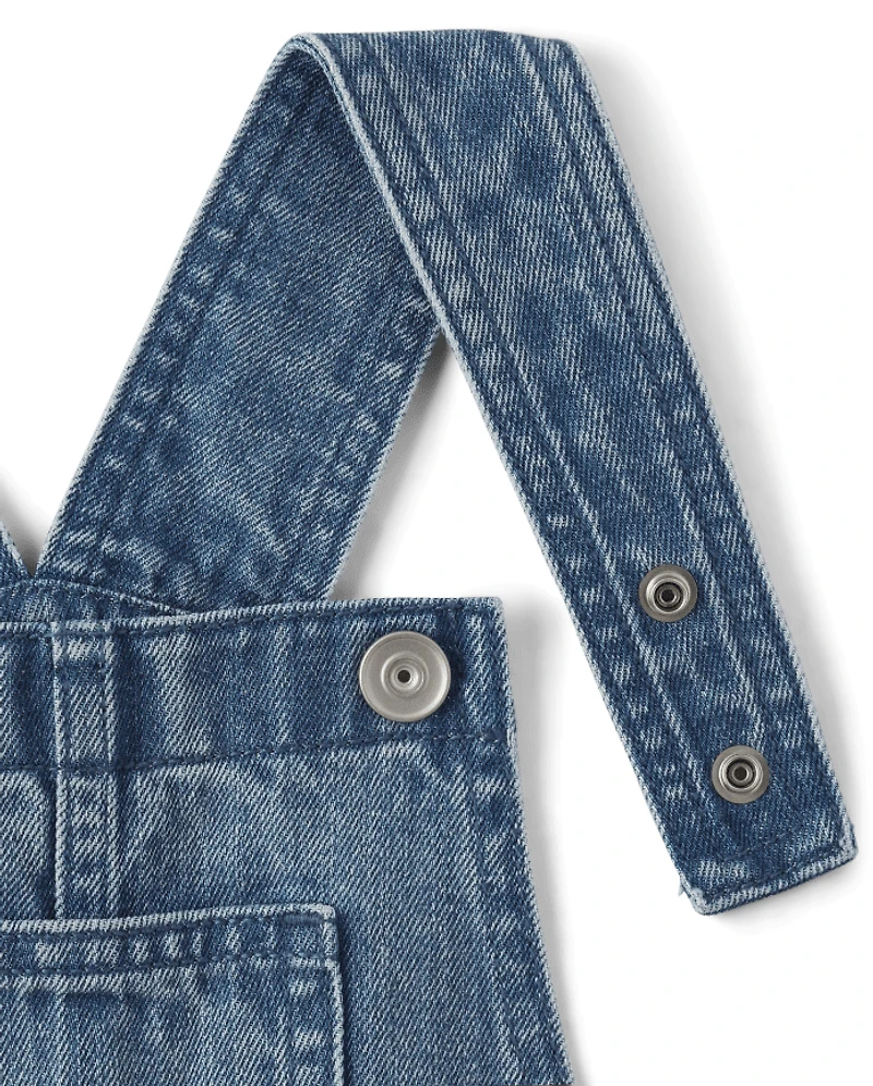 Girls Roll Cuff Denim Shortalls