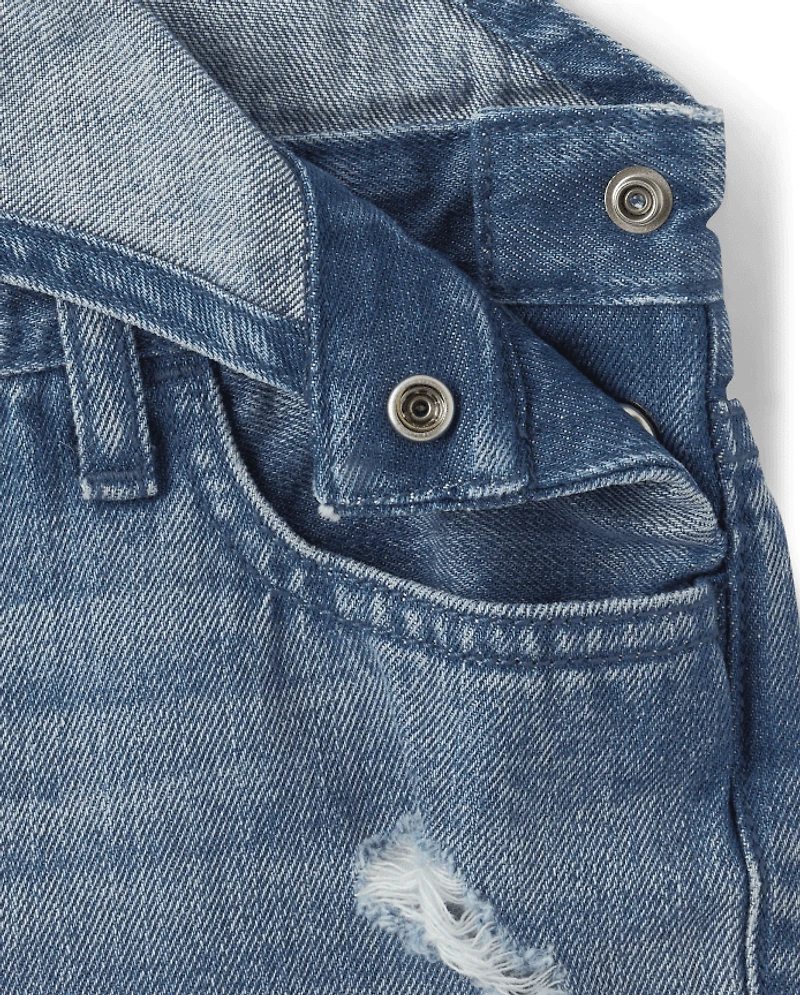 Girls Roll Cuff Denim Shortalls