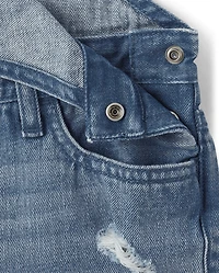 Girls Roll Cuff Denim Shortalls