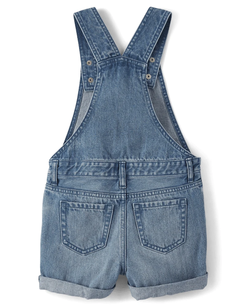 Girls Roll Cuff Denim Shortalls
