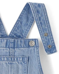 Girls Roll Cuff Denim Overalls