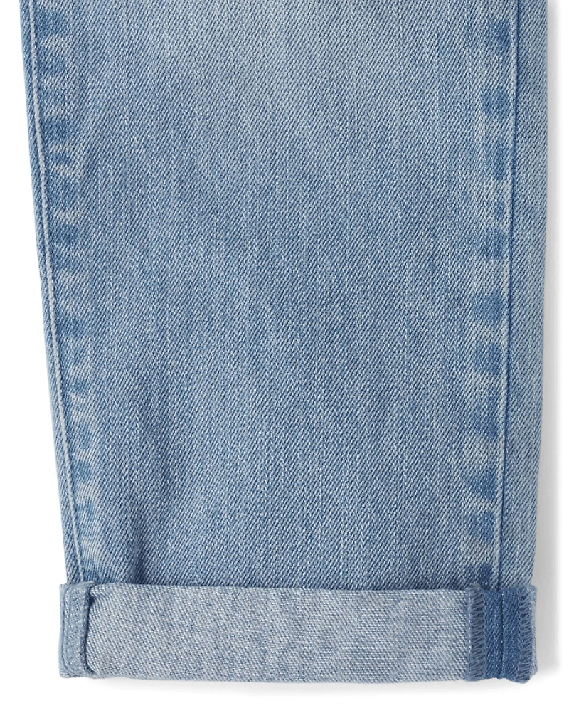 Girls Roll Cuff Denim Overalls