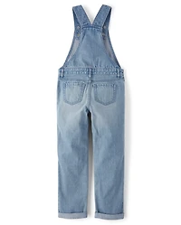 Girls Roll Cuff Denim Overalls