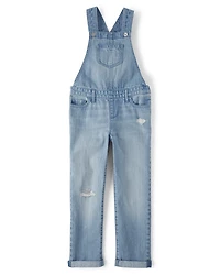 Girls Roll Cuff Denim Overalls
