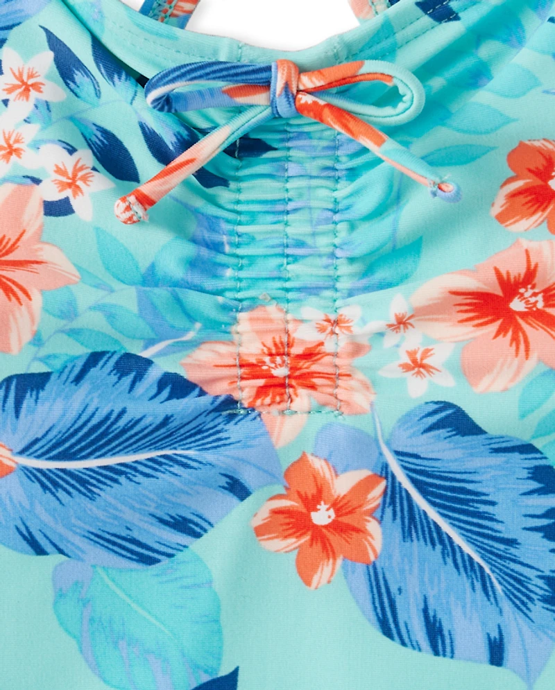 Girls Tropical Cross-Back One Piece Swimsuit