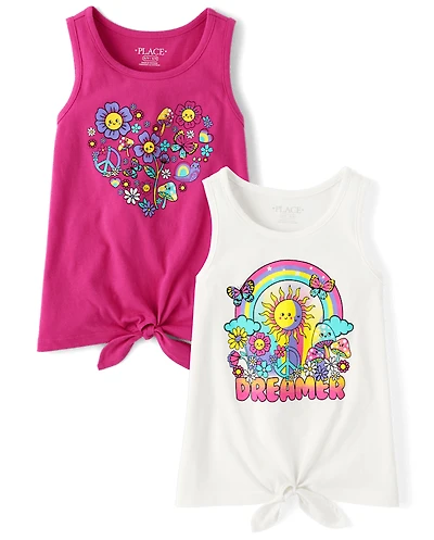 Girls Dreamer Tie-Front Tank Top 2-Pack