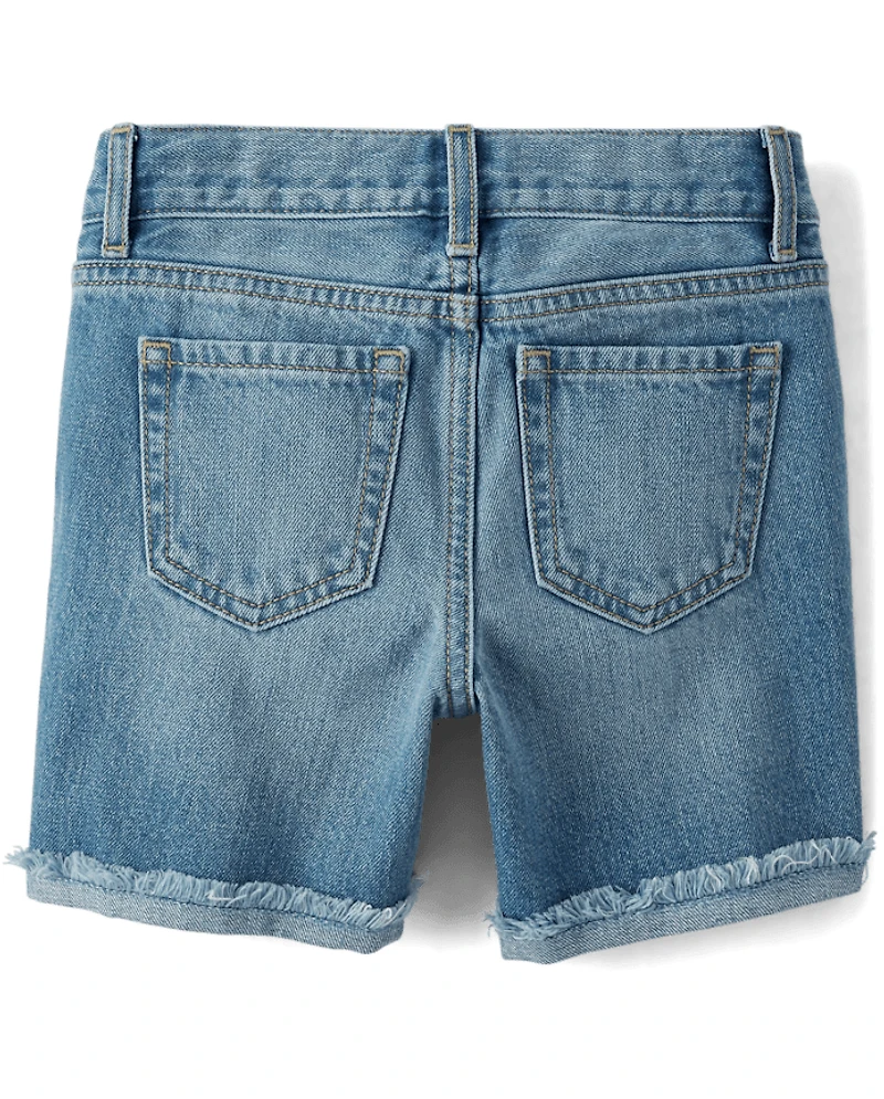 Girls Roll Cuff Denim Midi Shorts
