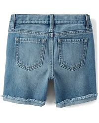 Girls Roll Cuff Denim Midi Shorts