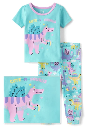 Baby And Toddler Girls Dino Snug Fit Cotton Pajamas