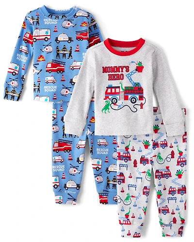 Baby And Toddler Boys Fire Truck Snug Fit Cotton Pajamas 2-Pack