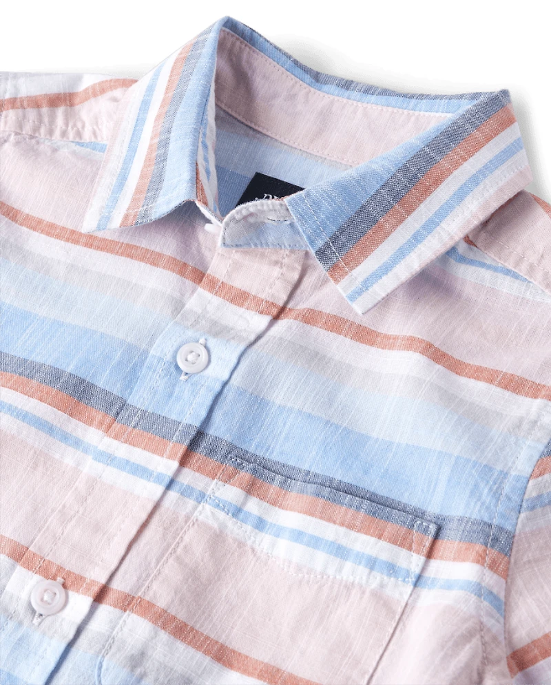 Boys Striped Chambray Button Up Shirt