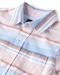 Boys Striped Chambray Button Up Shirt