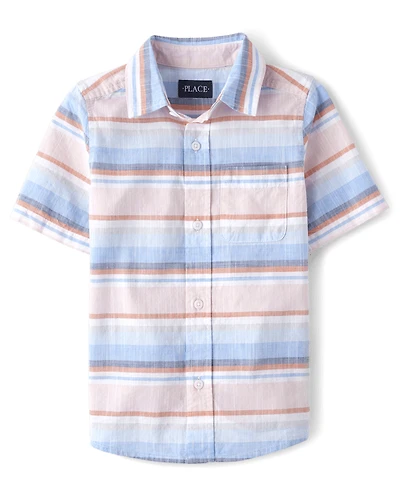 Boys Striped Chambray Button Up Shirt