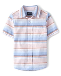 Boys Striped Chambray Button Up Shirt