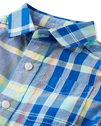Baby And Toddler Boys Plaid Poplin Button Up Shirt
