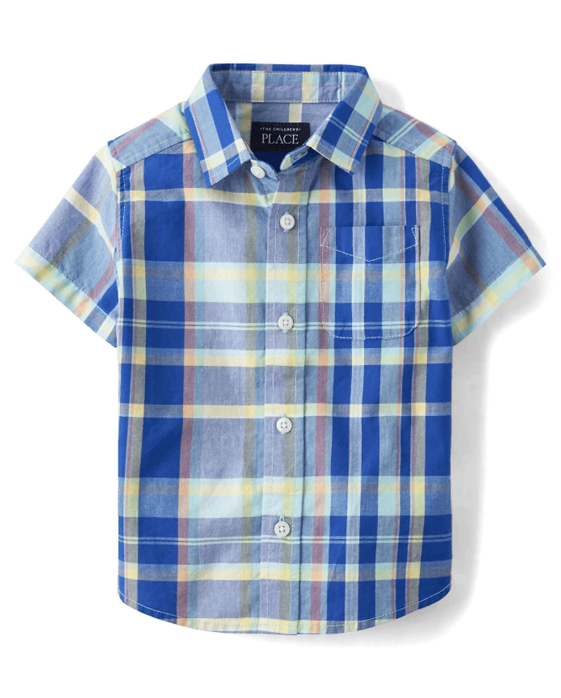 Baby And Toddler Boys Plaid Poplin Button Up Shirt