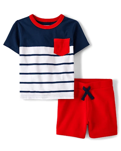 Baby And Toddler Boys Striped Colorblock 2-Piece Outfit Set