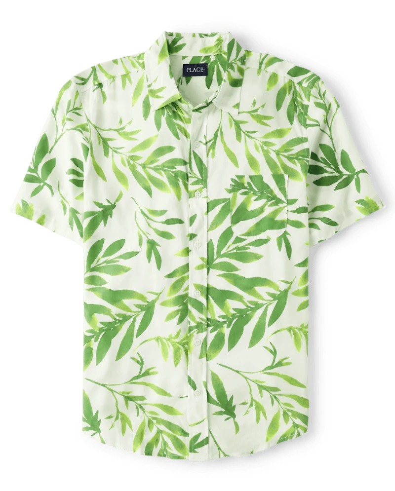 Mens Matching Family Palm Leaf Button Up Shirt