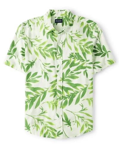 Mens Matching Family Palm Leaf Button Up Shirt