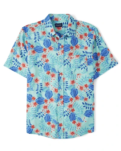 Mens Matching Family Tropical Button Up Shirt