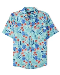 Mens Matching Family Tropical Button Up Shirt