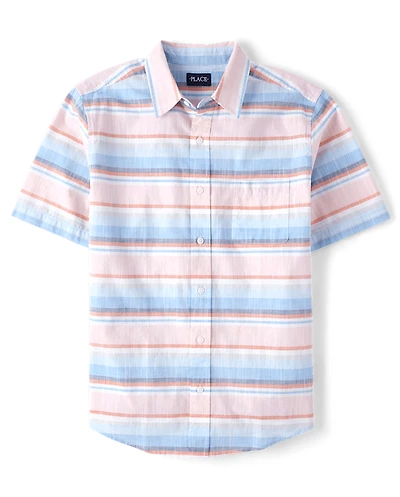 Mens Dad And Me Striped Chambray Button Up Shirt