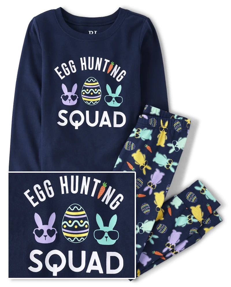 Boys Matching Family Egg Hunting Squad Snug Fit Cotton Pajamas