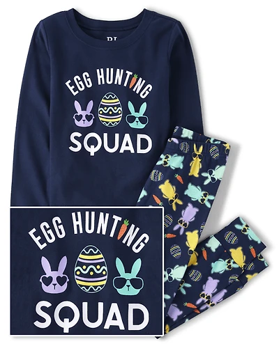 Boys Matching Family Egg Hunting Squad Snug Fit Cotton Pajamas